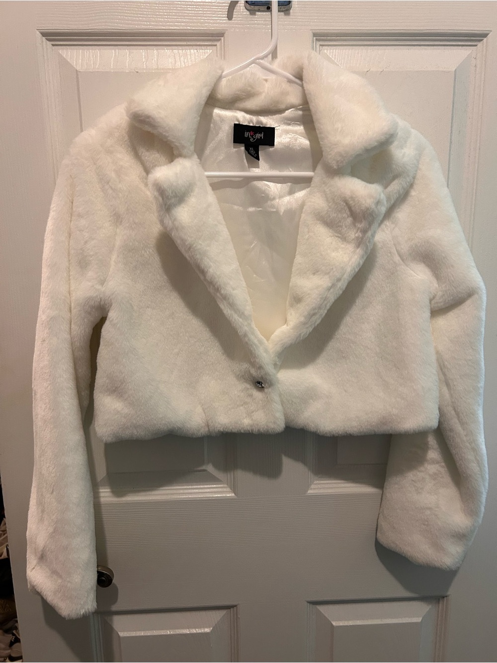 In Girl White Faux Fur Cropped Jacket child XL